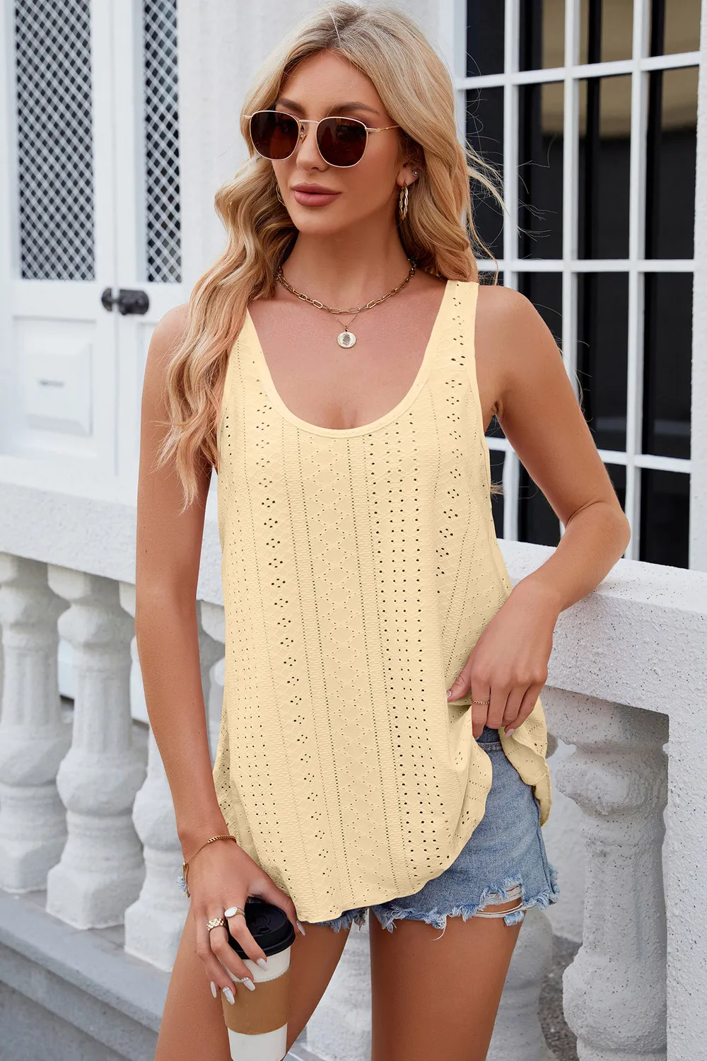 Eyelet Scoop Neck Wide Strap Tank, image 12