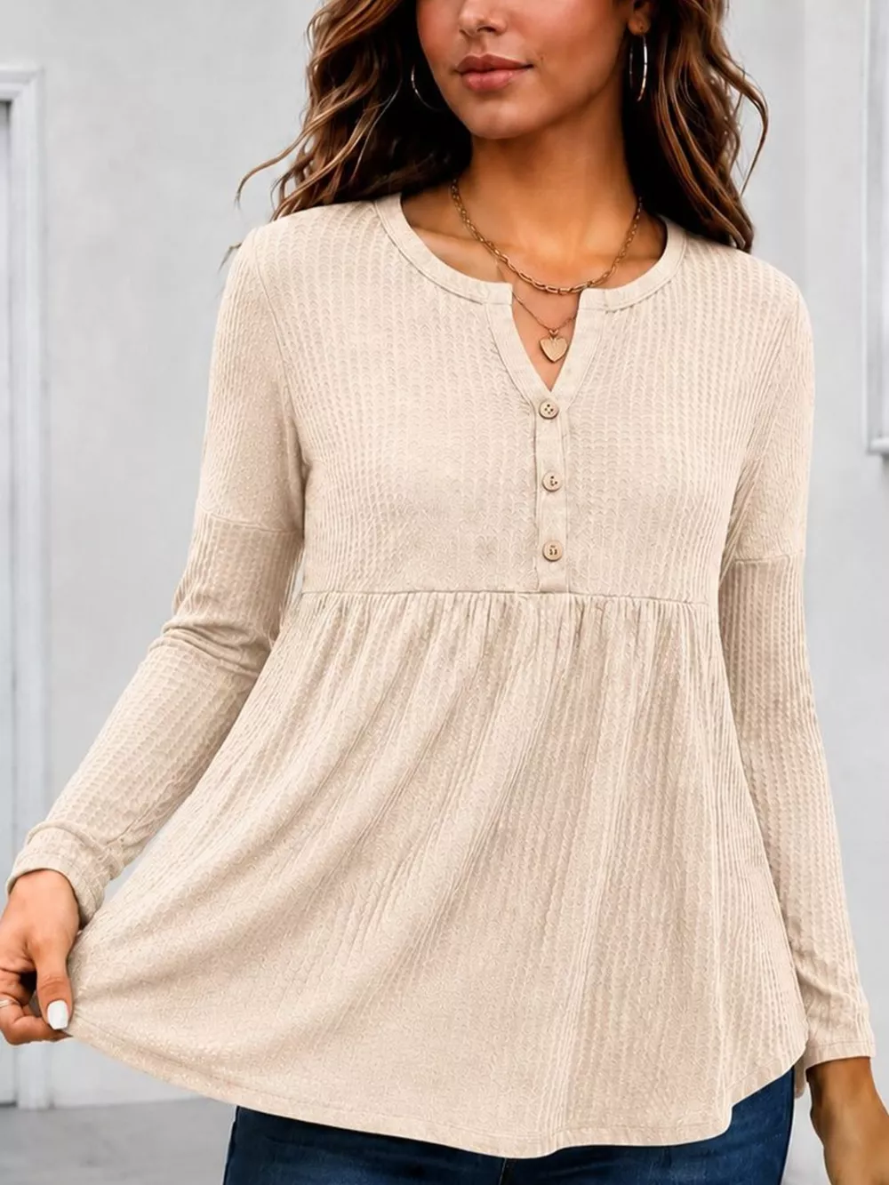 Textured Long Sleeve Peplum Top, image 9