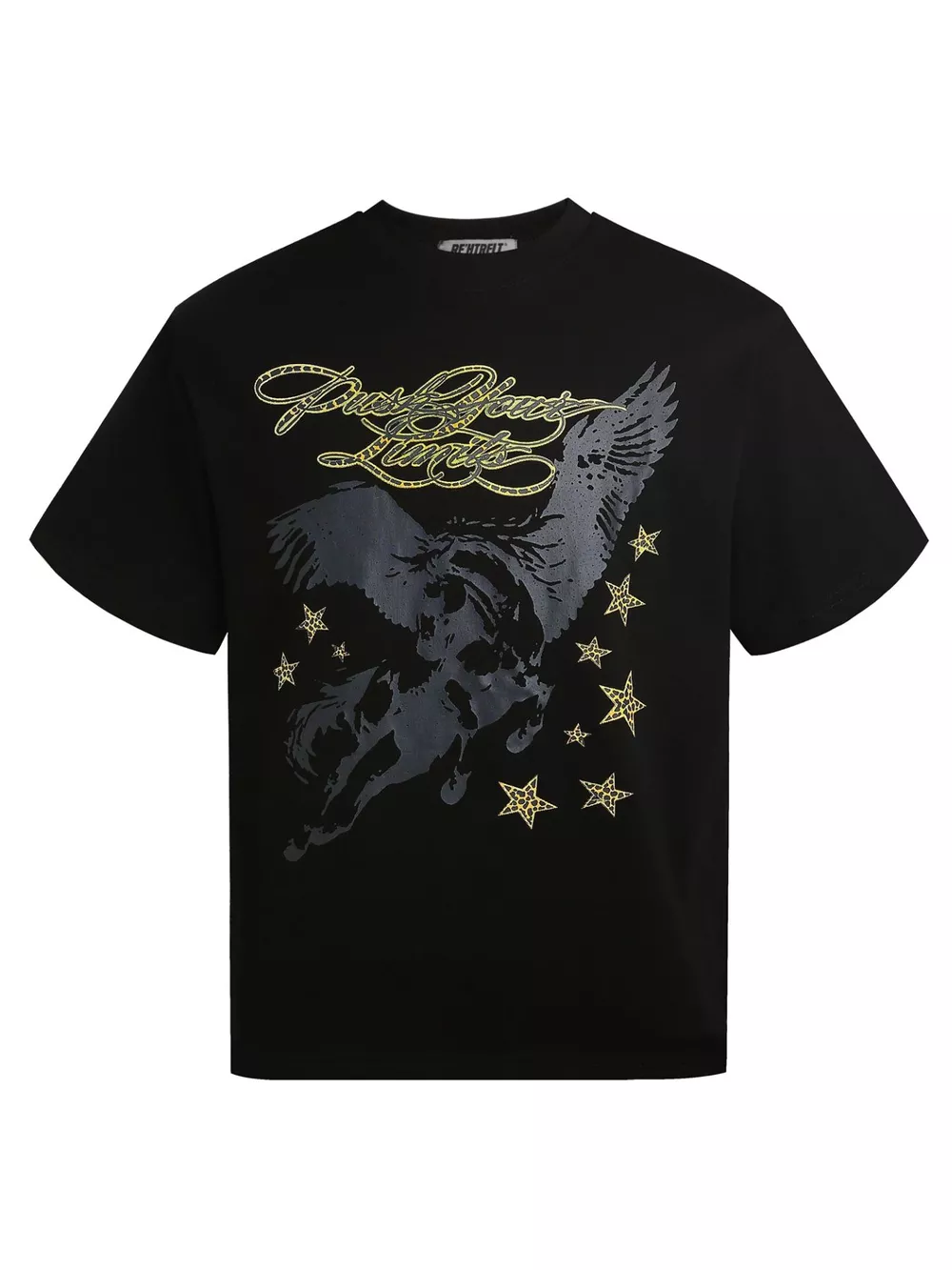 Men's Pegasus and 'Push Your Limits' Slogan Round Neck T-Shirt