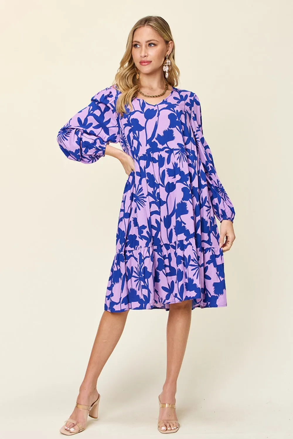 Full Size Printed Ruffle Hem Dress with Pocket, image 16