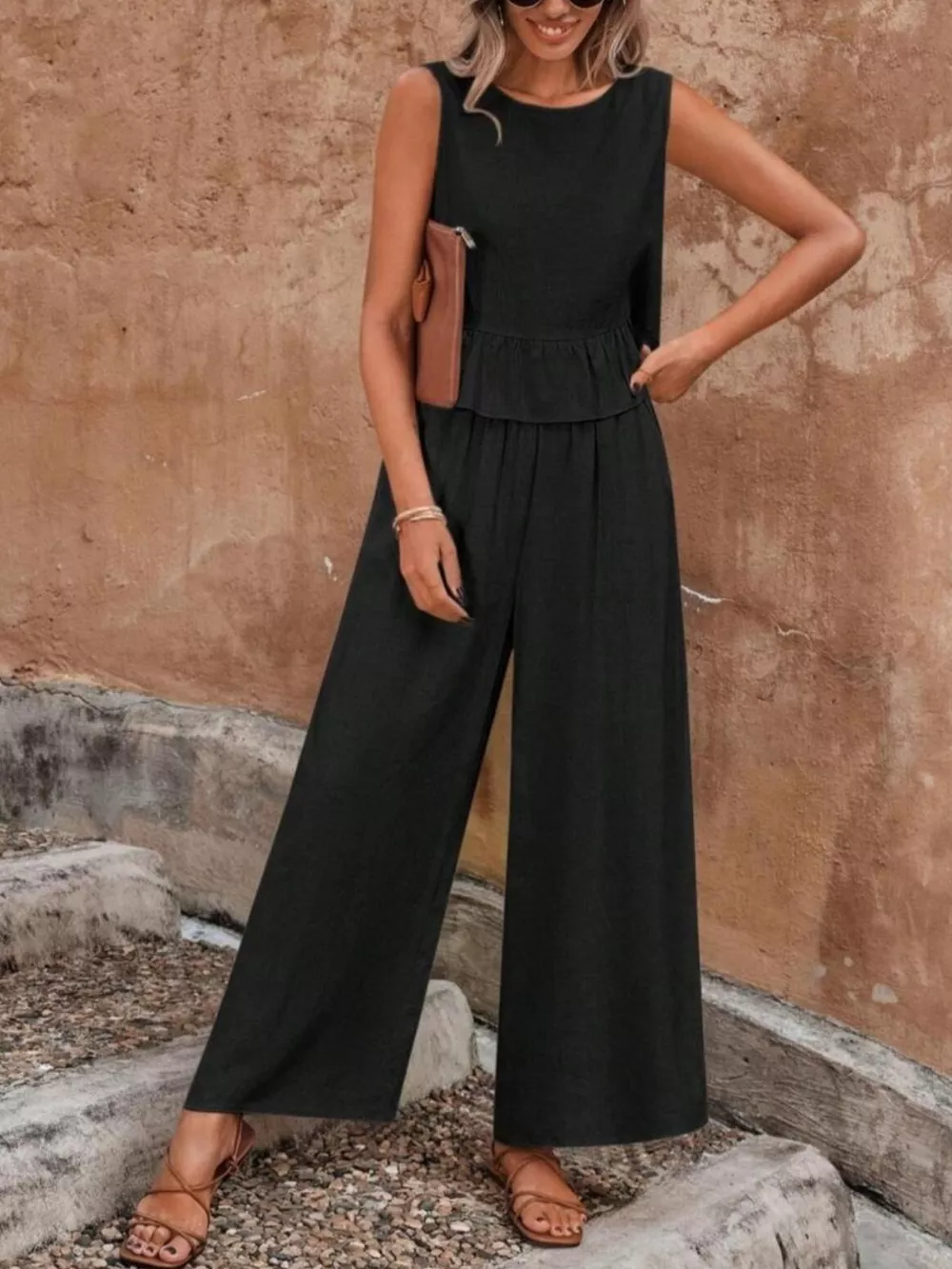 Sleeveless Ruffle Hem Top and Wide Leg Pants Two-Piece Set, image 13