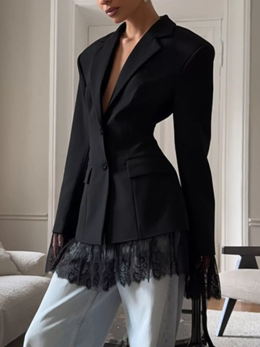 Lace Hem Button Down Blazer, image 5