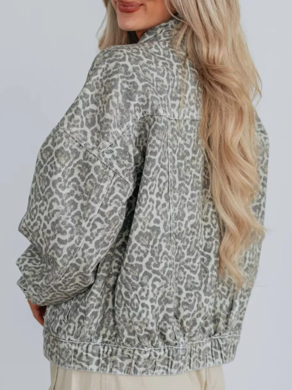 Leopard Button Up Denim Jacket, image 2