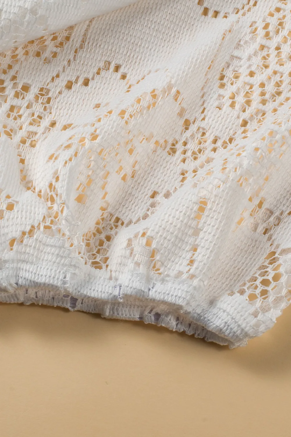 Lace Crochet Hollowed Scallop Hem V Neck Blouse, image 6