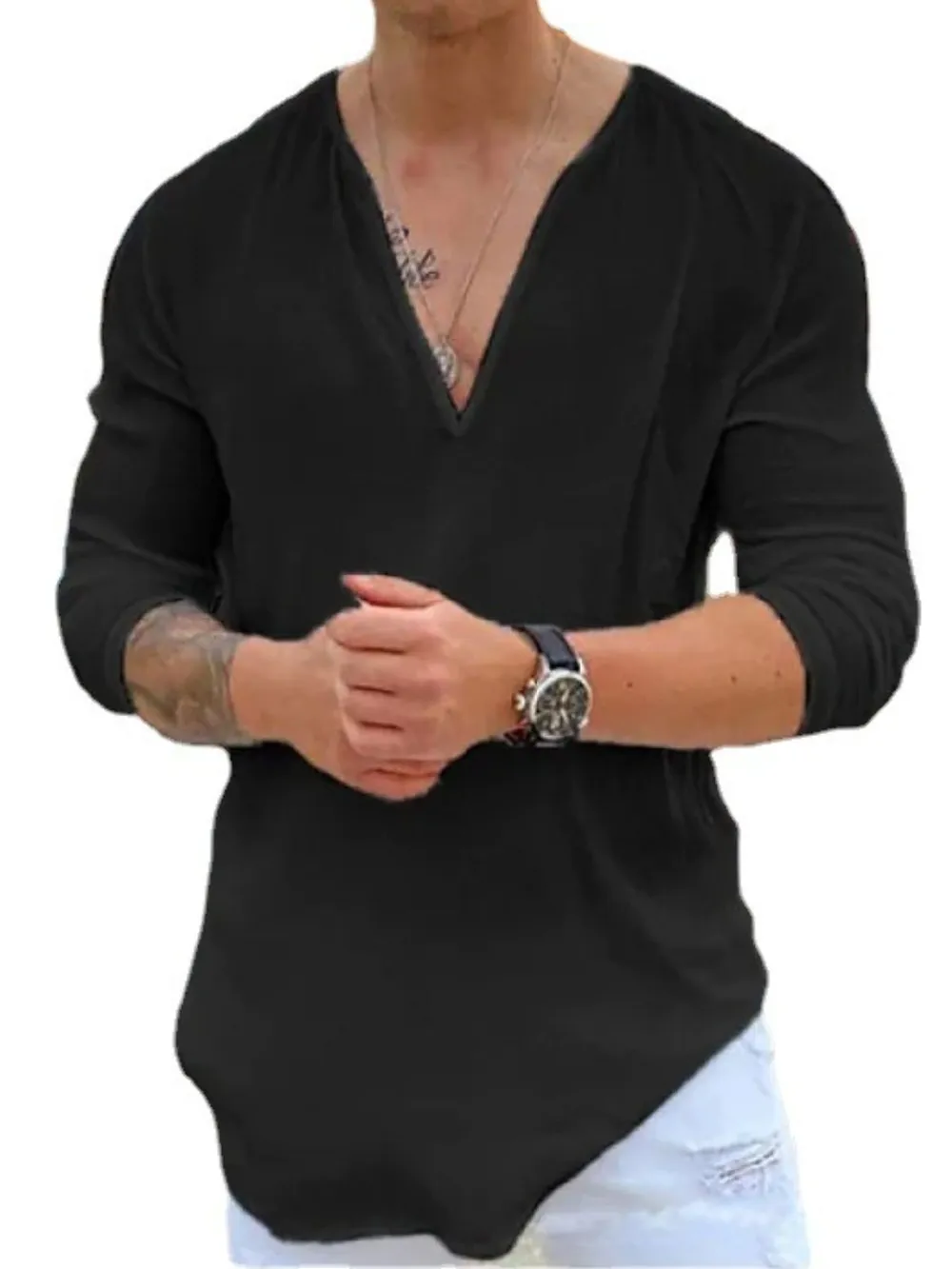 Men's Full Size V-Neck Long Sleeve Top Plus Size, image 6