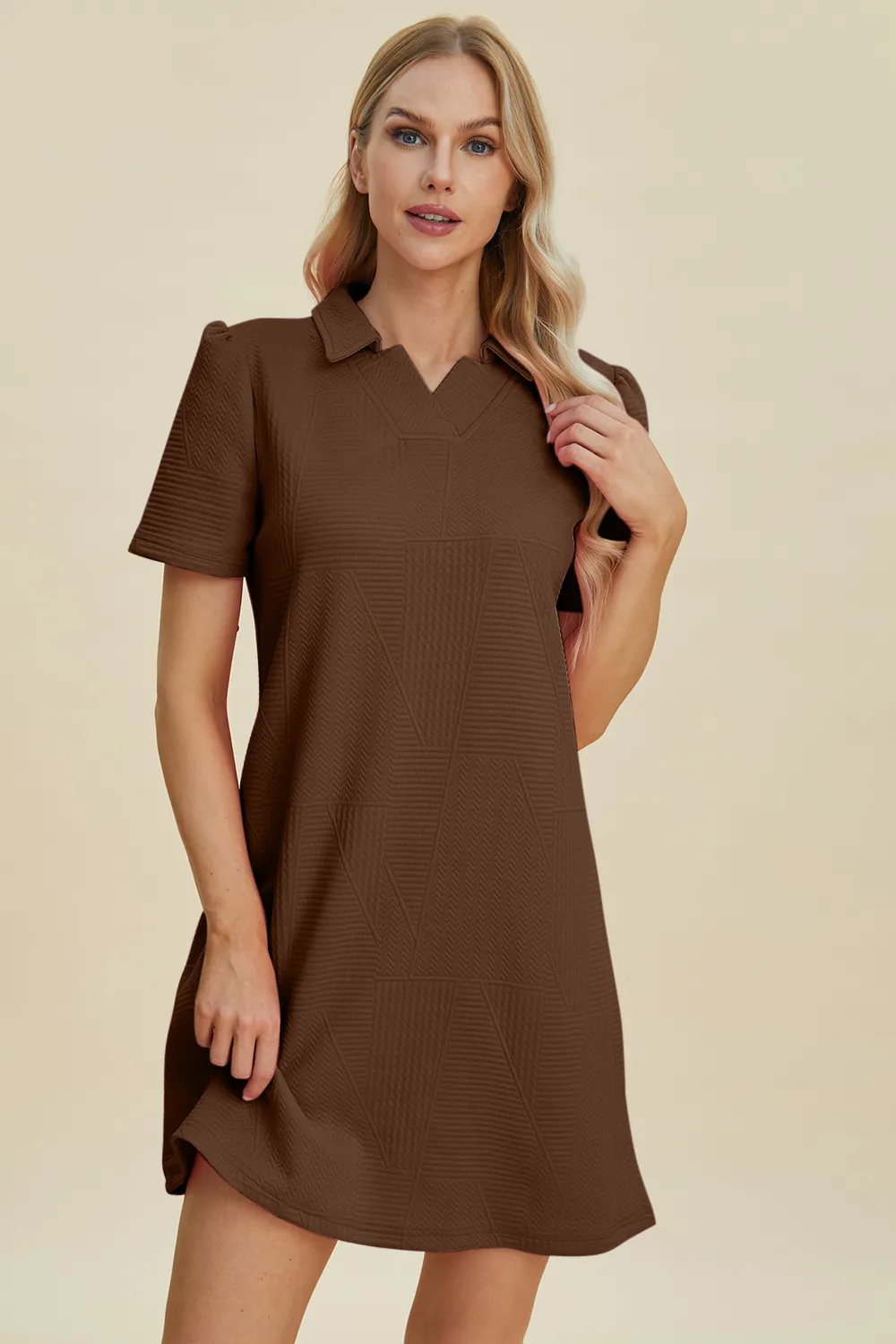 Full Size Texture Short Sleeve Dress, image 17