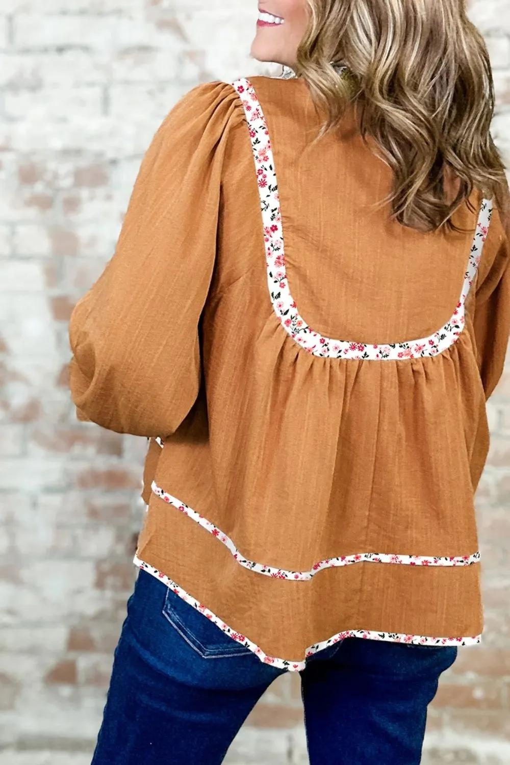 Floral Trim Long Sleeve Blouse, image 3