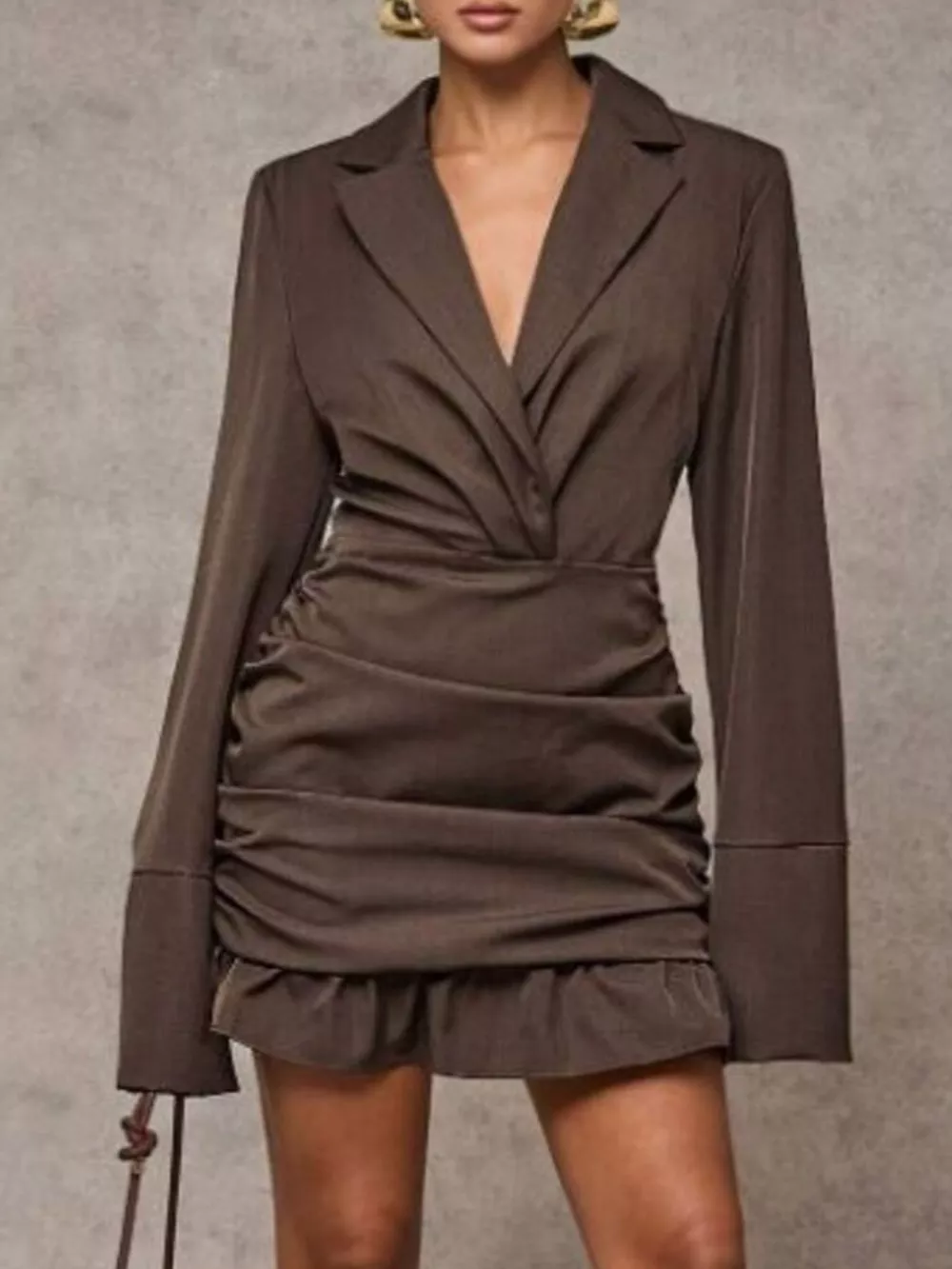 Blazer-Style Long Sleeve Ruffled Hem Mini Dress, image 5