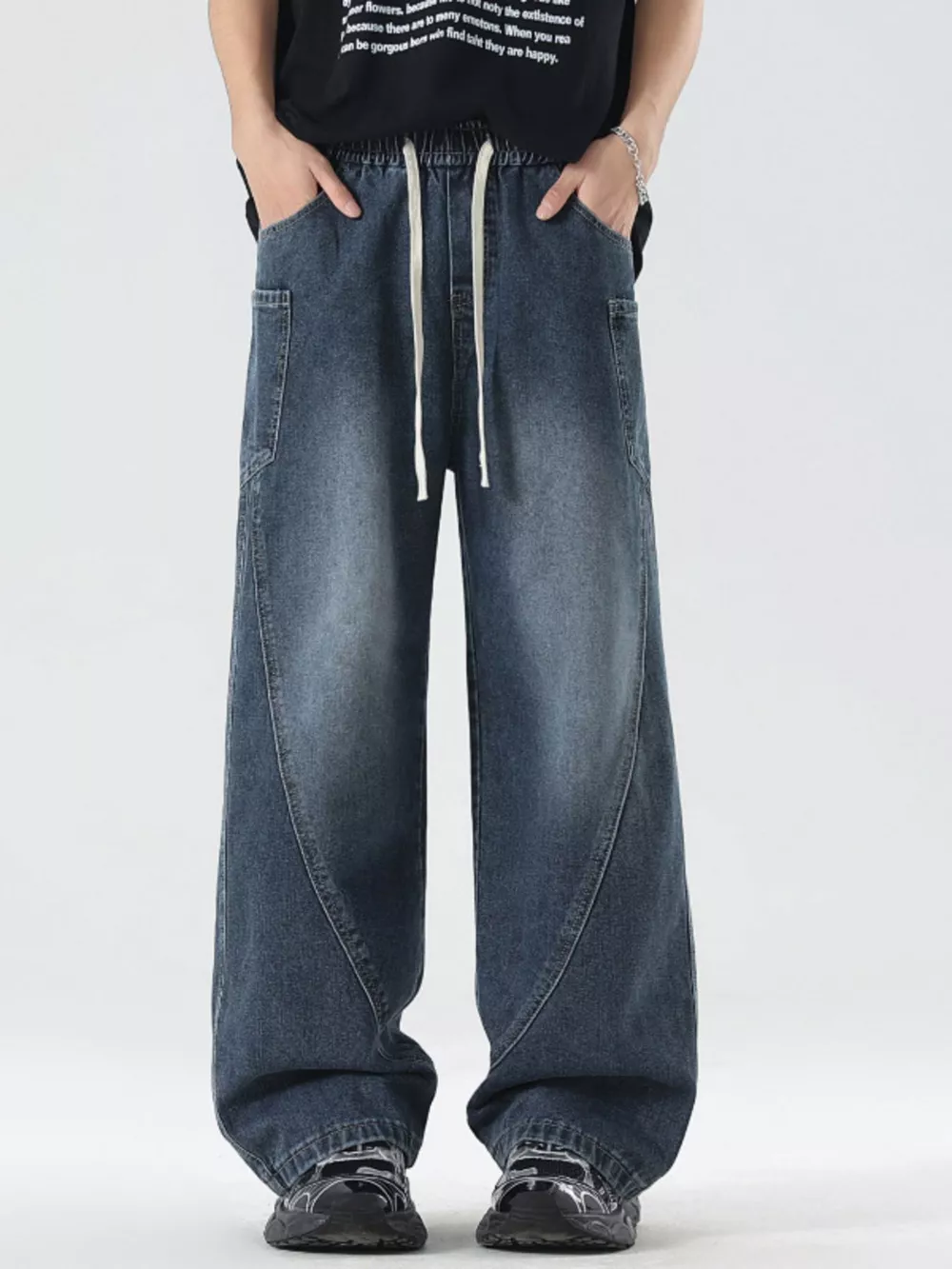 Men's Full Size Wide Leg Wash Denim Jeans Plus Size, image 7