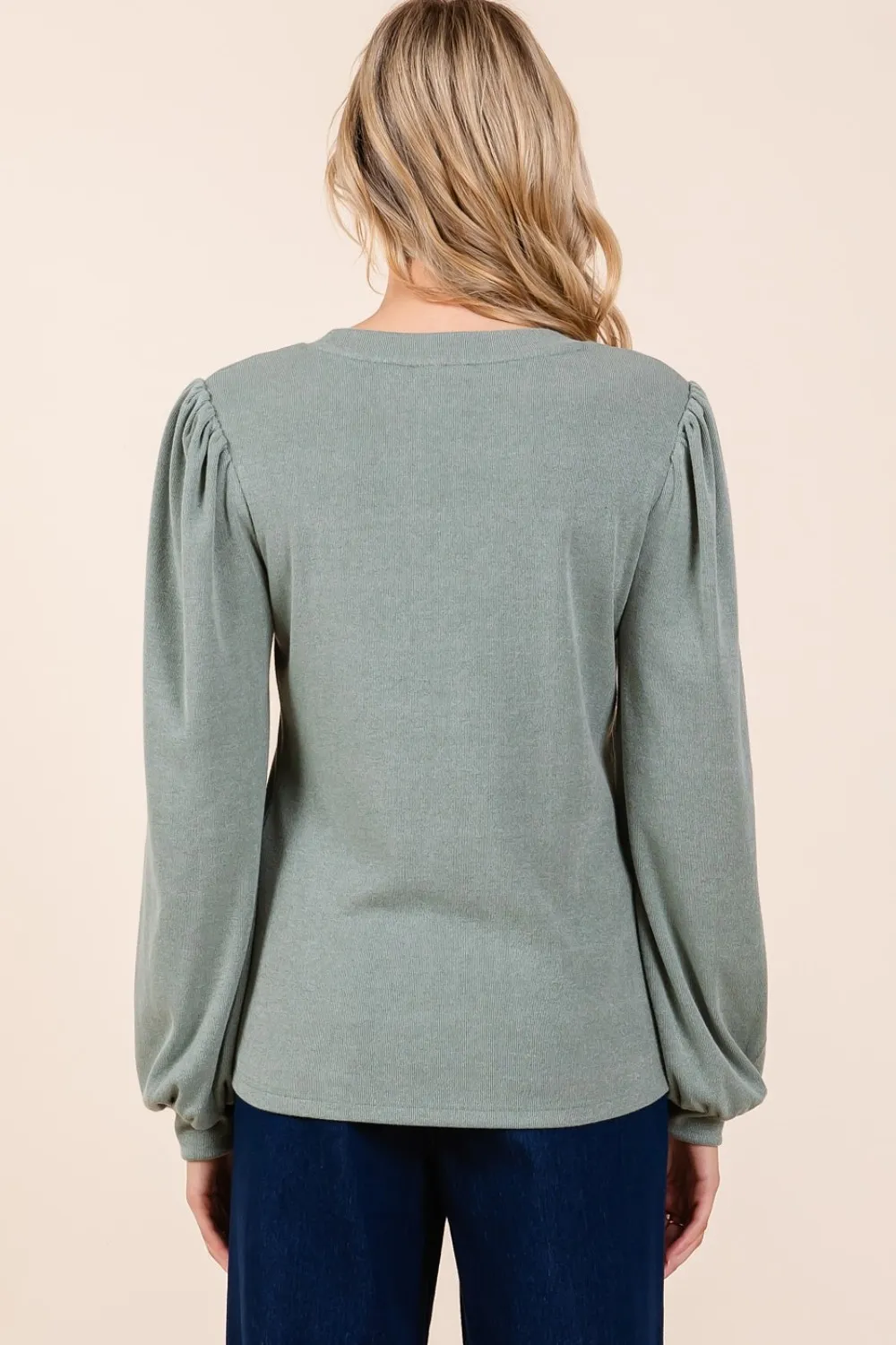 Round Neck Long Sleeve Rib Knit Top, image 2