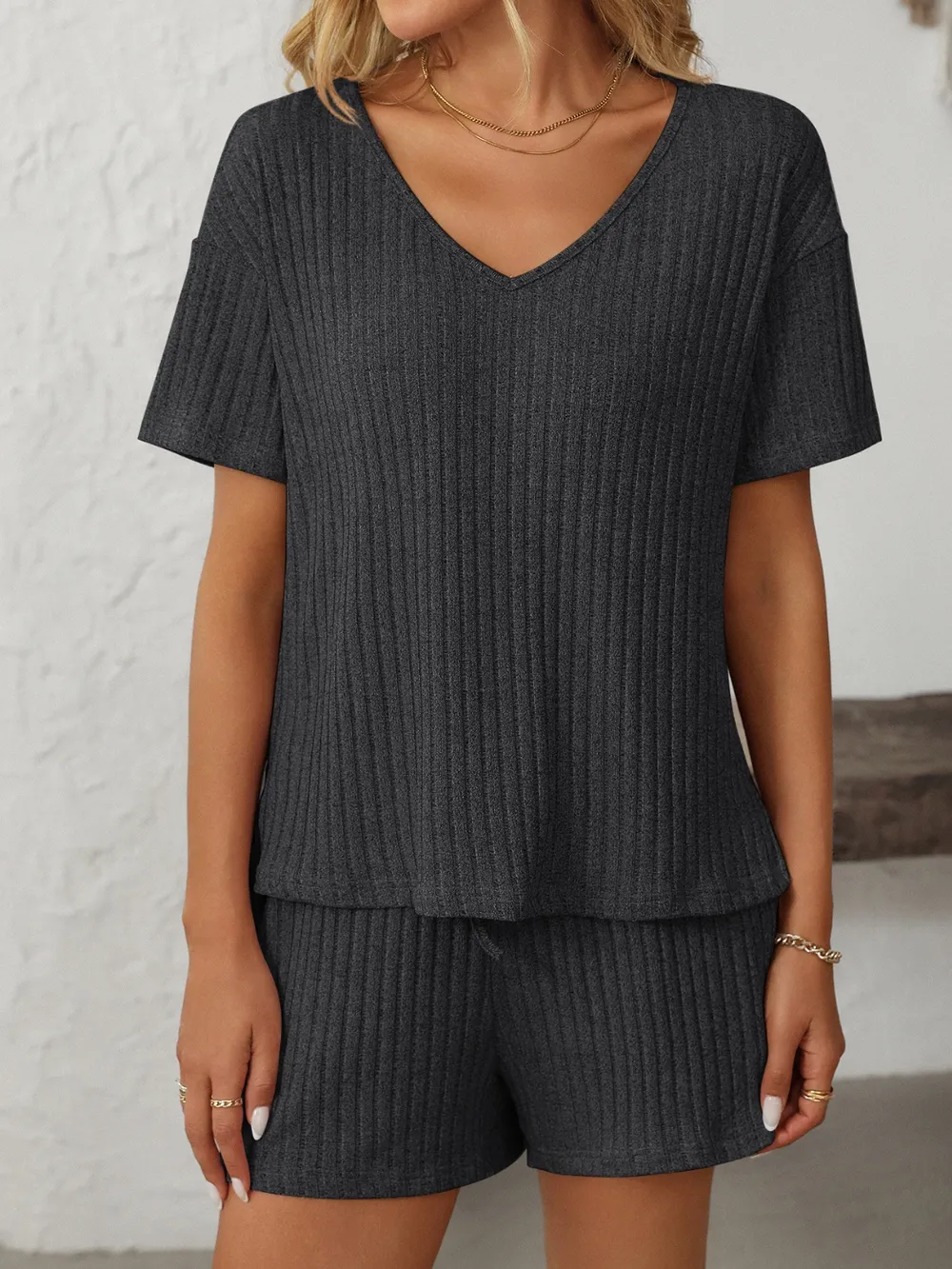 V-Neck Short Sleeve Top and Shorts Set, image 17