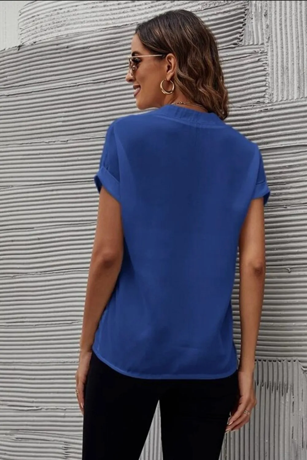 Full Size Notched Short Sleeve Blouse, image 19