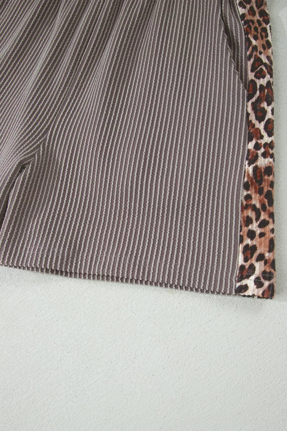 Leopard Trim Ribbed Knit Tee and Shorts Set, image 10