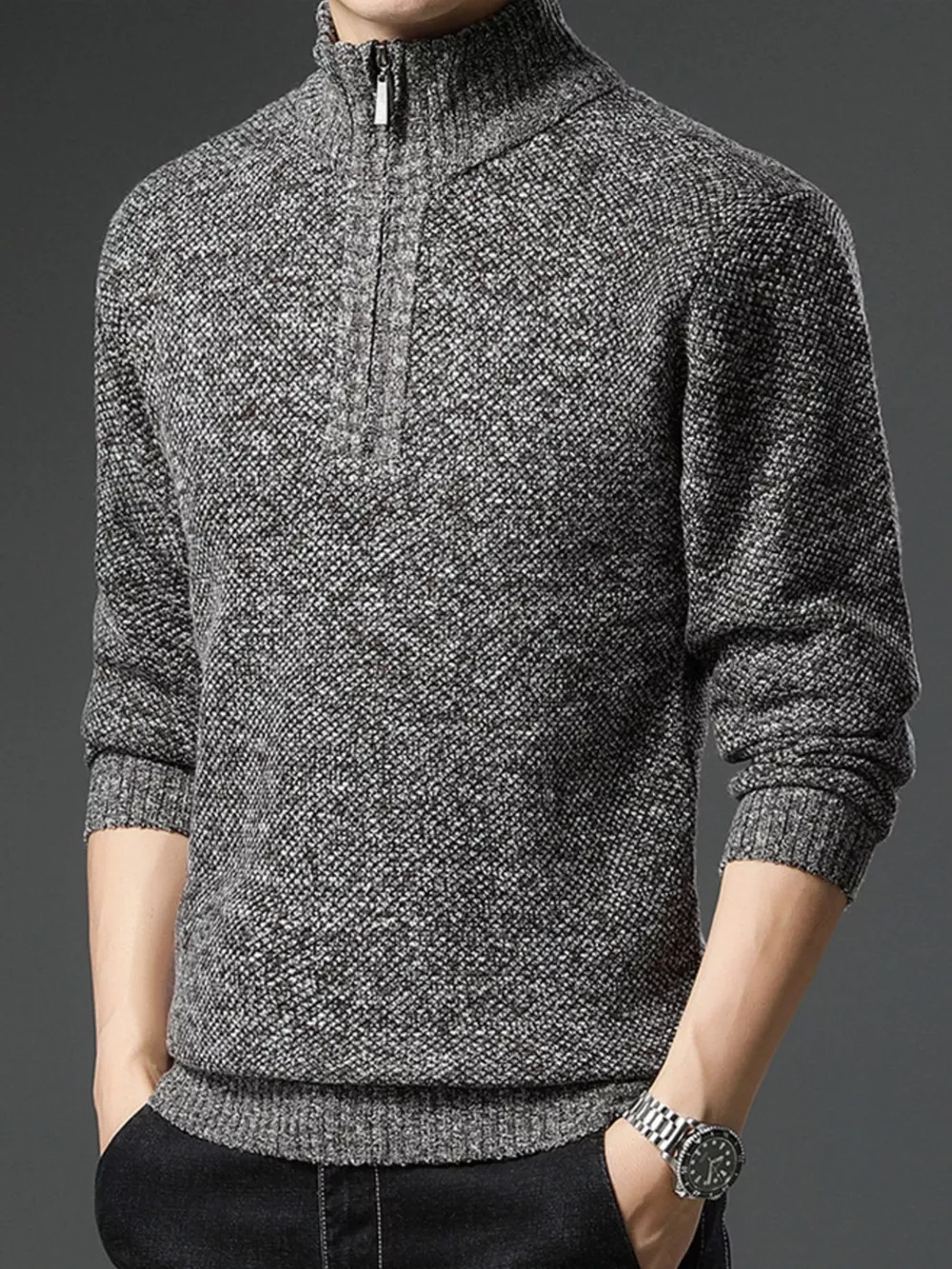 Men's Plus Size Half-Zip Knitted Pullover Sweater, image 9