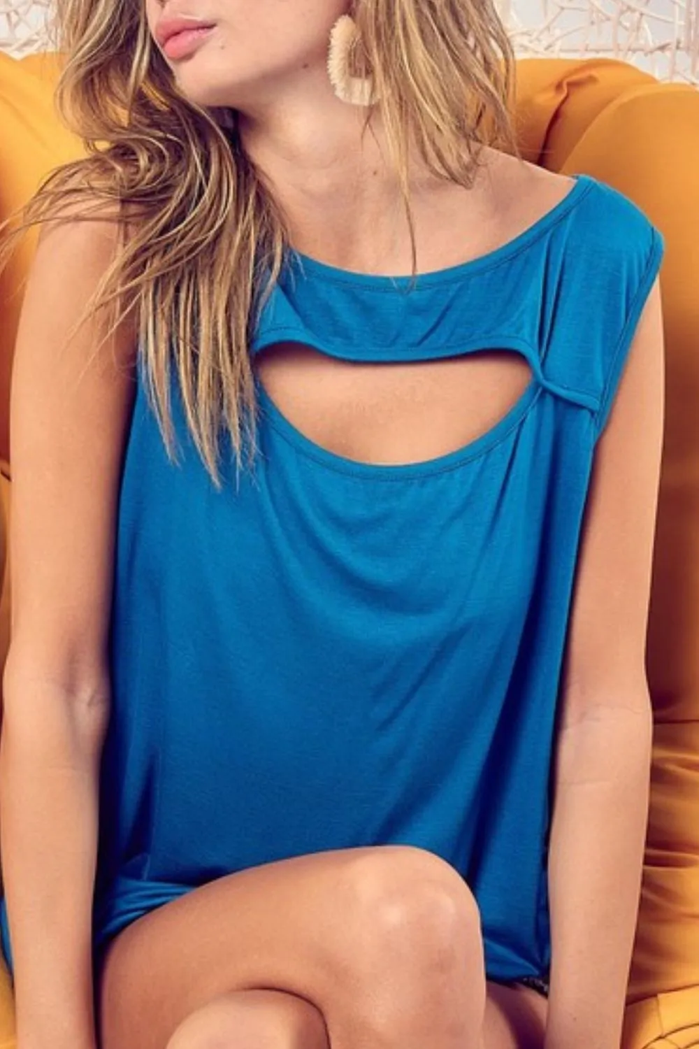 Rayon Span Knit With Cut Out Front Sleeveless Top, image 2