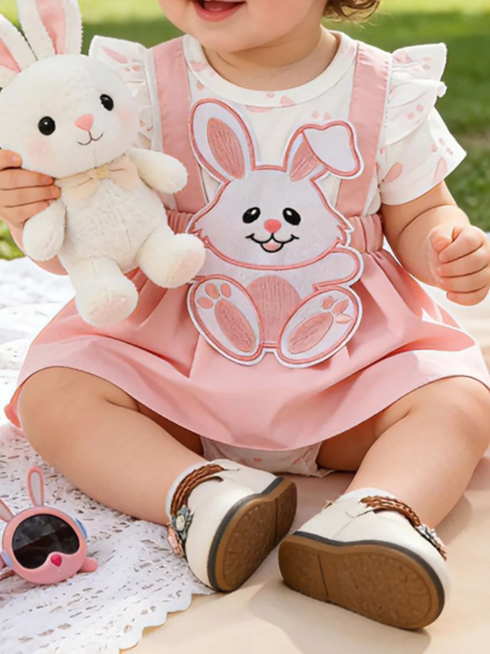 Children's Bunny Applique Dress & Headband Set