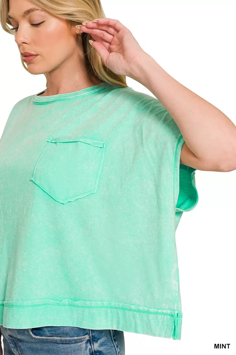 Acid Washed Round Neck Short Sleeve Oversized T-Shirt, image 4