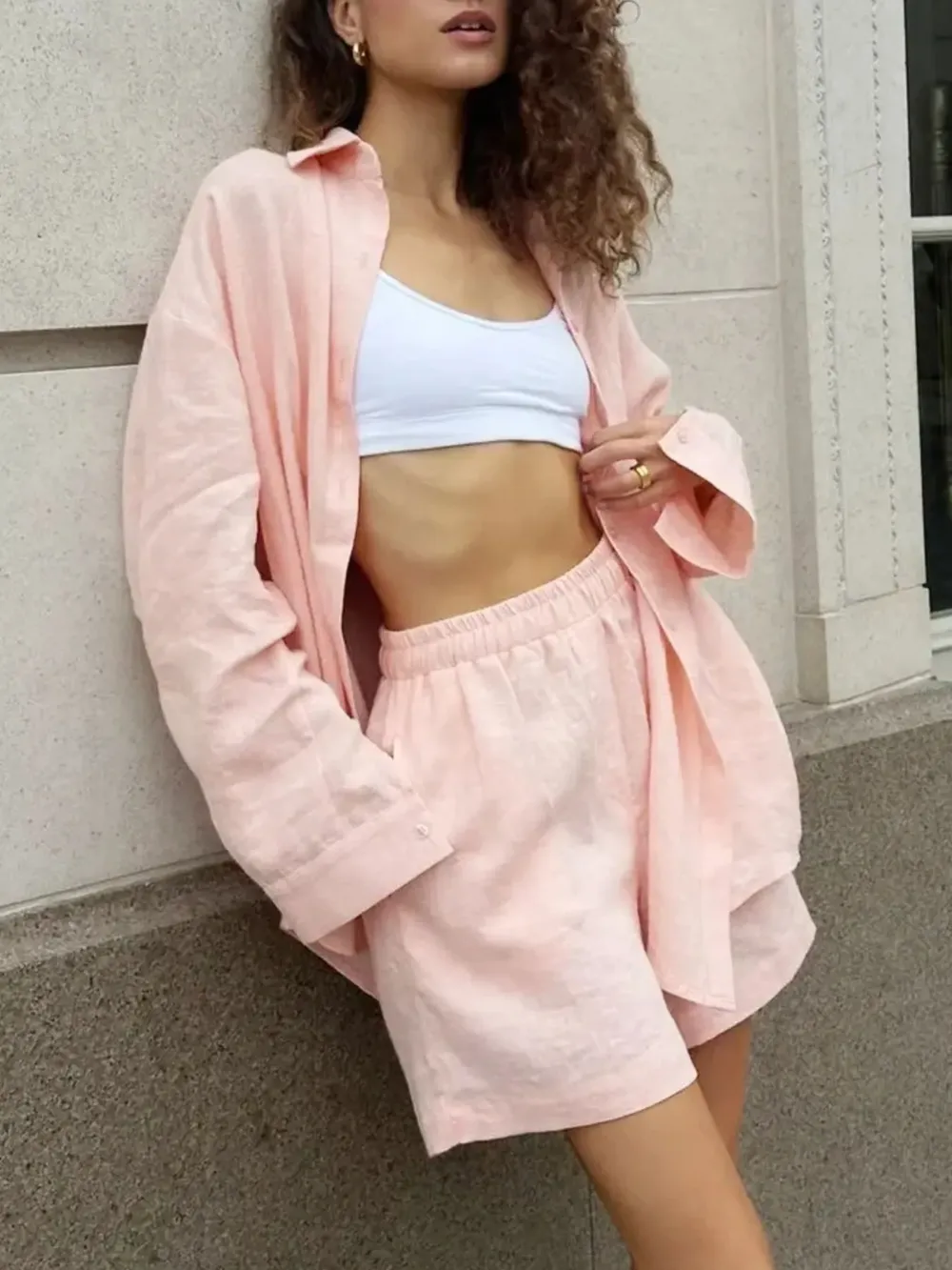 Button Up Long Sleeve Shirt and Shorts Set, image 10