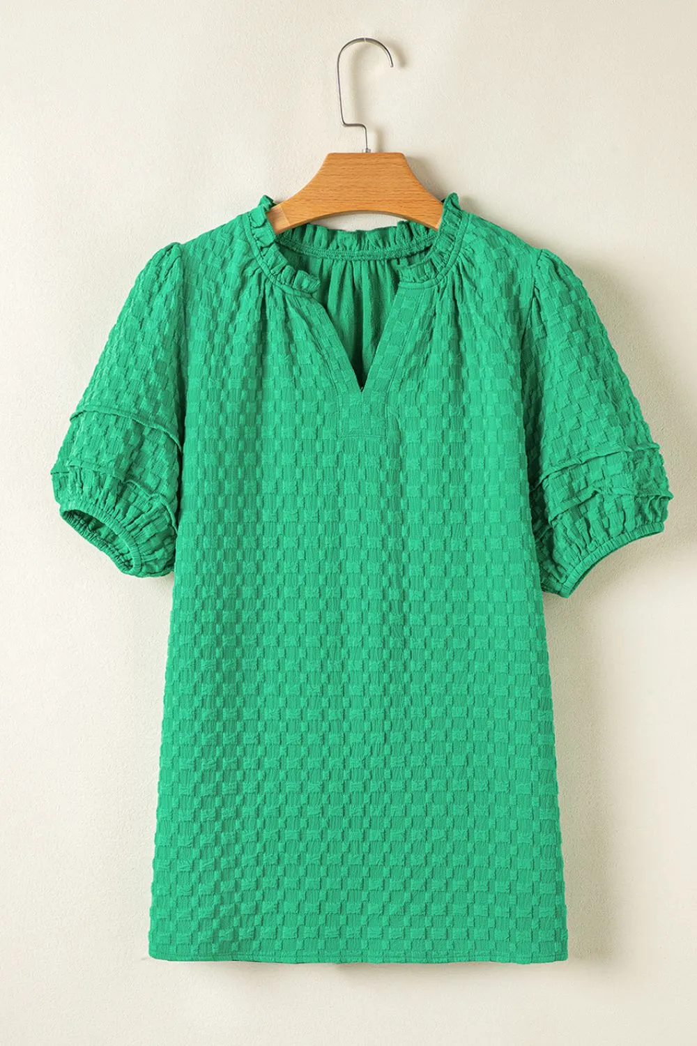 Textured Puff Short Sleeve Notched Top, image 4