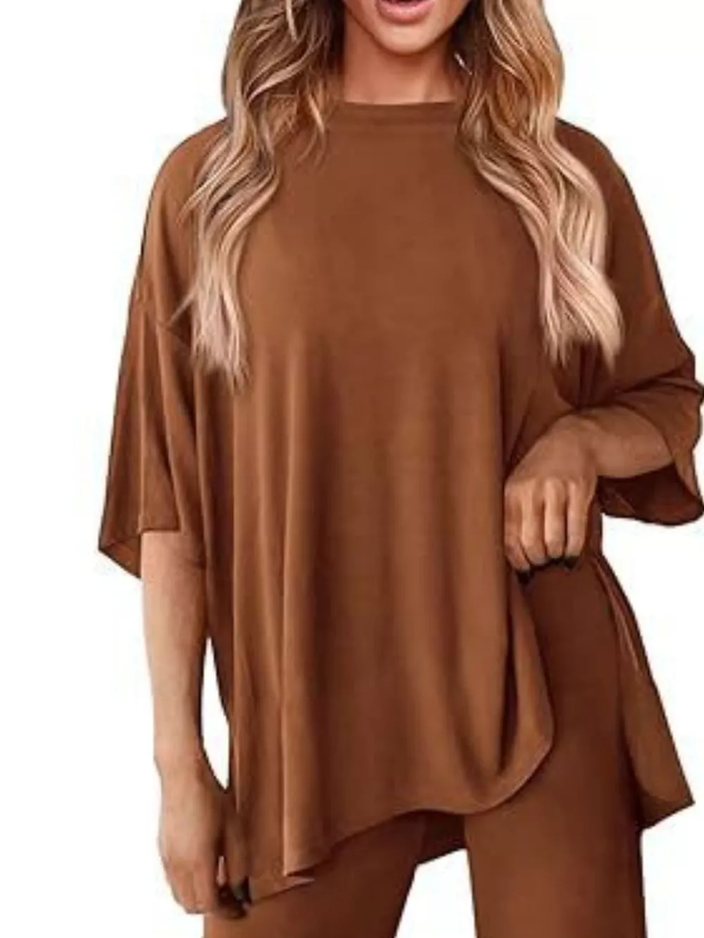 Slit Round Neck Top and Pants Set, image 10