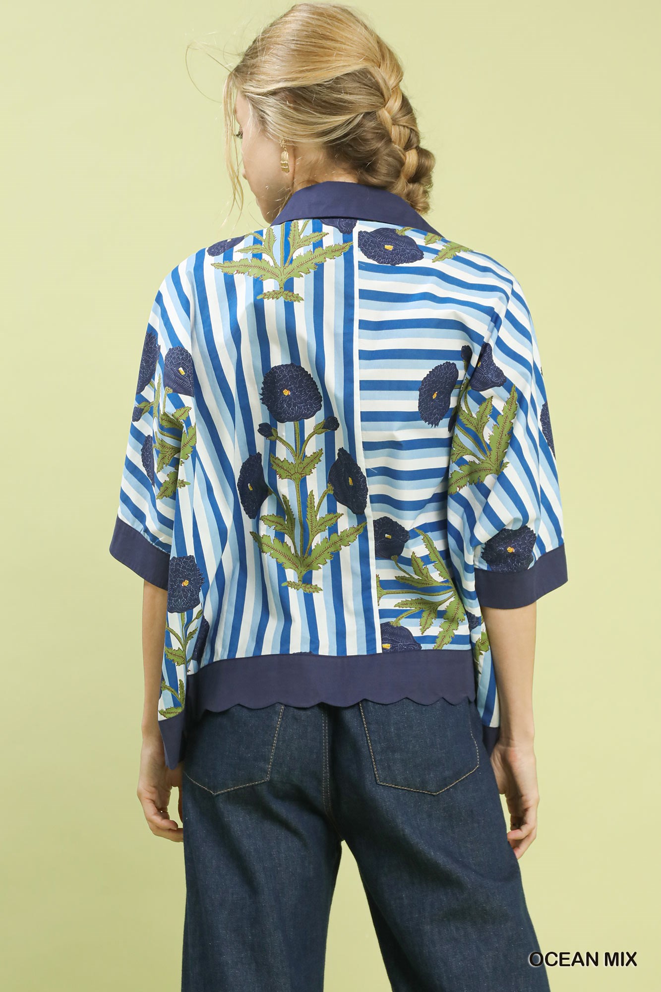 Mix Floral Stripe Button Down Top, image 5