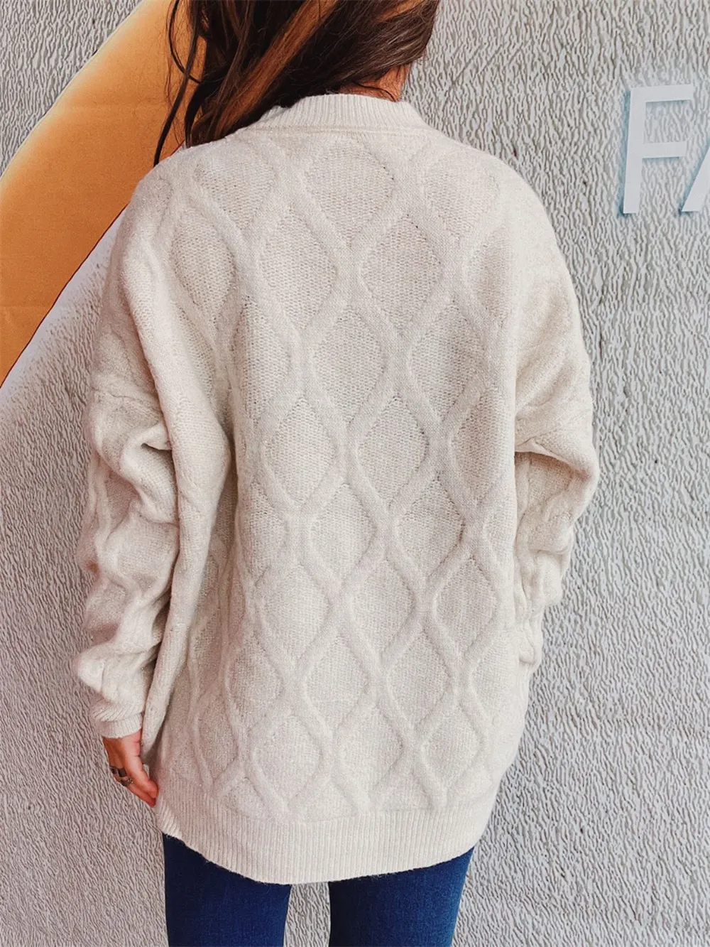 Diamond Round Neck Long Sleeve Sweater, image 11