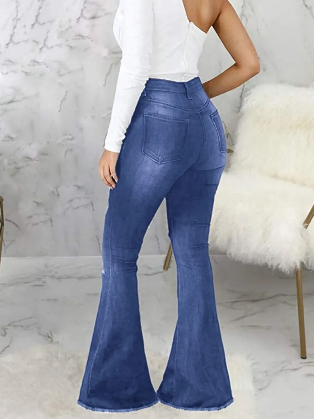 Full Size Distressed Raw Hem Flare Jeans Plus Size, image 11