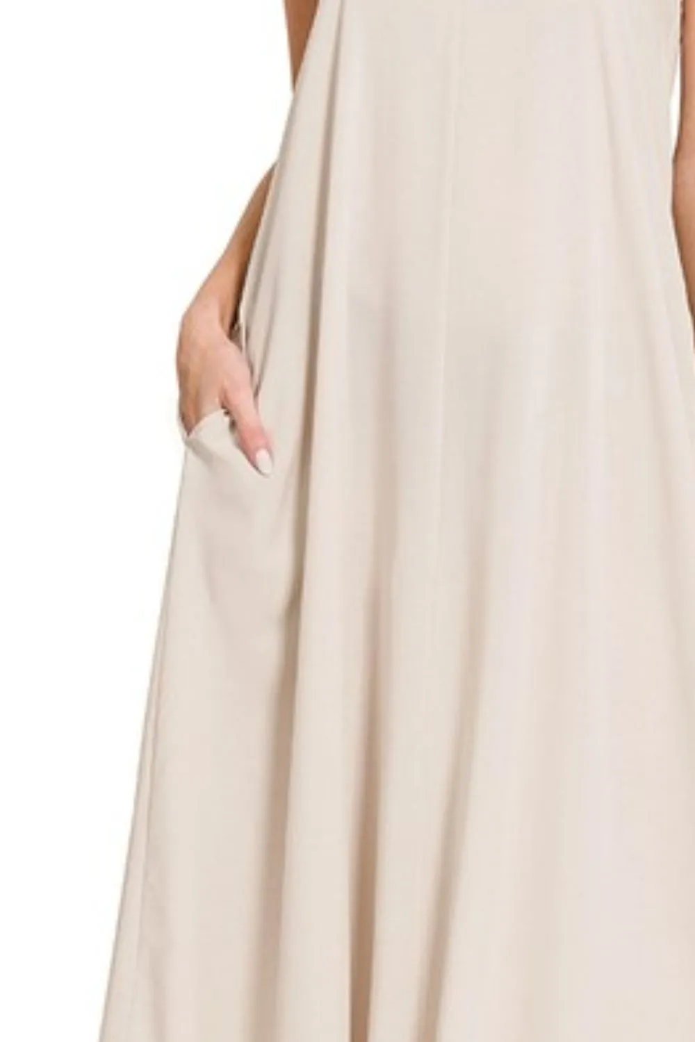 Woven Arc Hem Cami Dress With Flowy Pockets, image 3