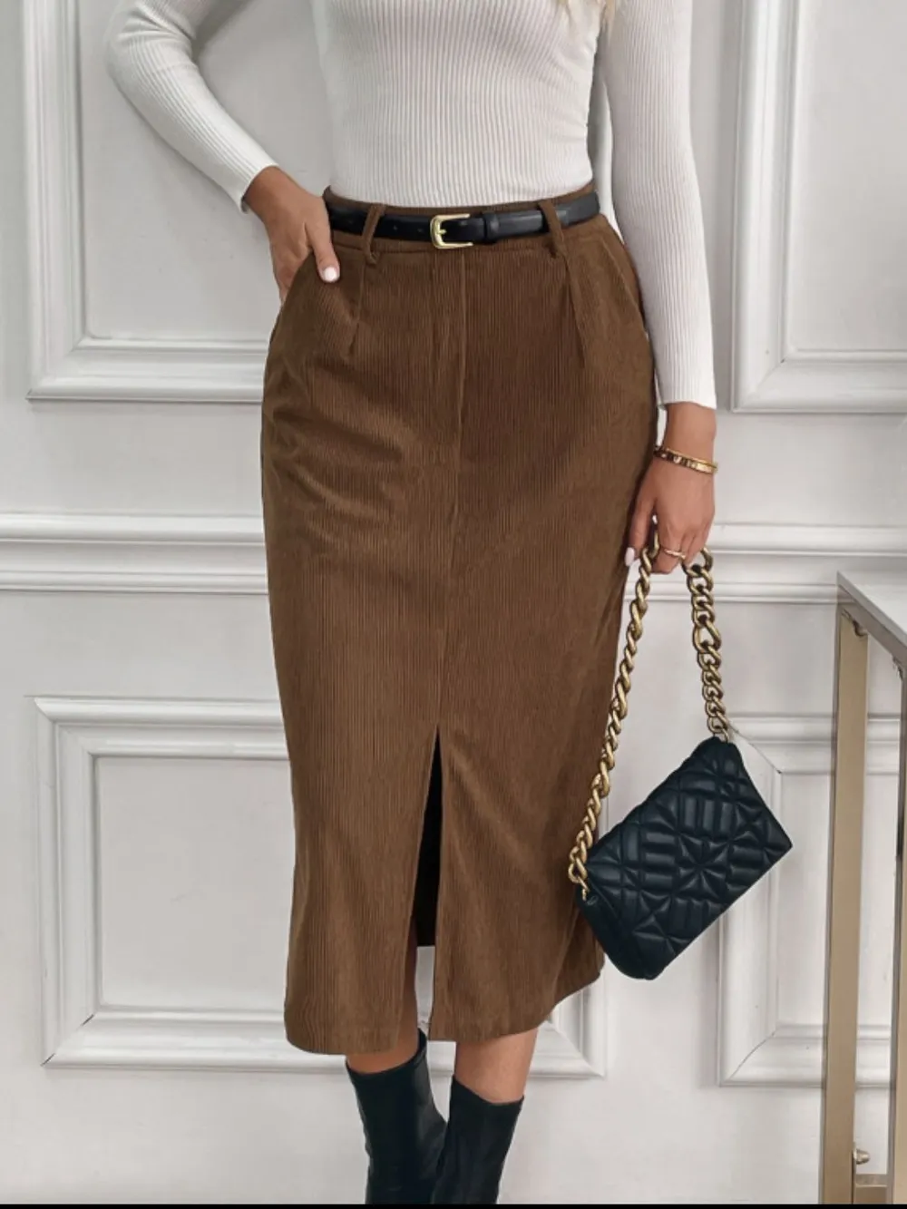 Slit Midi Skirt with Pockets, image 5