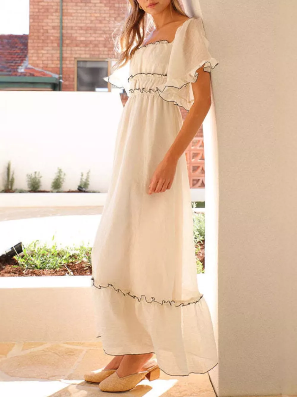 Ruffled Short Sleeve Tiered Maxi Dress, image 2