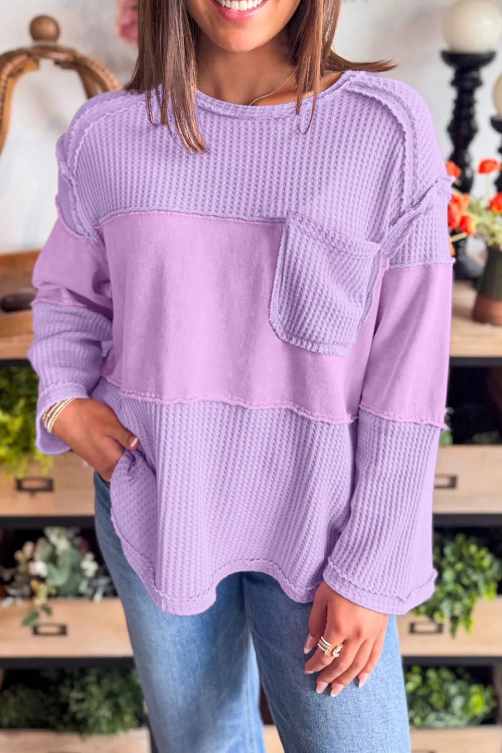 Waffle Knit Long Sleeve T-Shirt, image 2