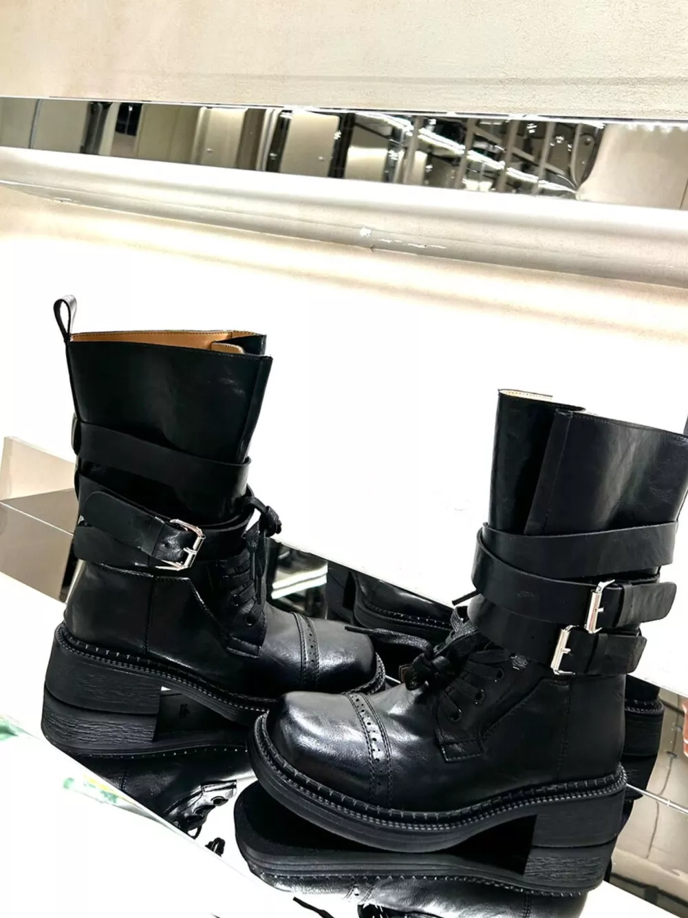 Buckled Leather Block Heel Boots, image 6