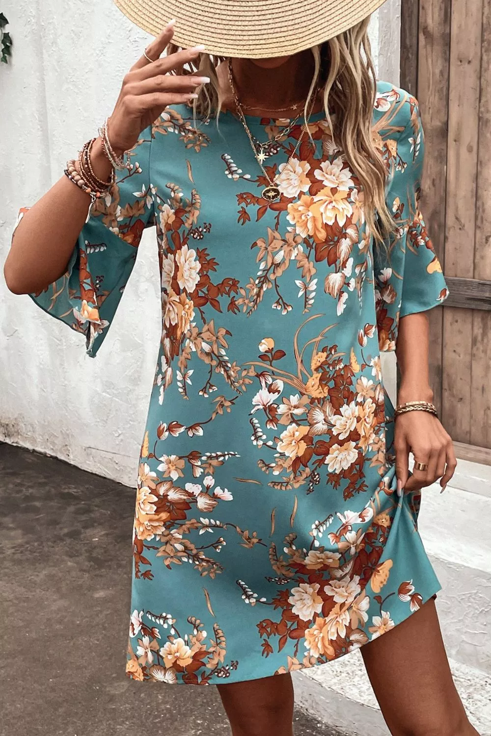 Floral Print Flounce Sleeve Casual Dress, image 9