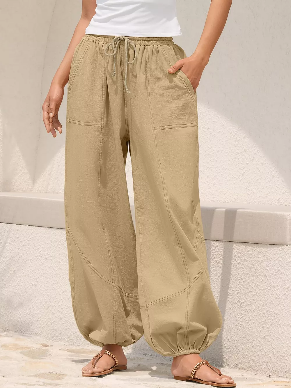 Casual Loose Fit Drawstring Waist Harem Joggers, image 12