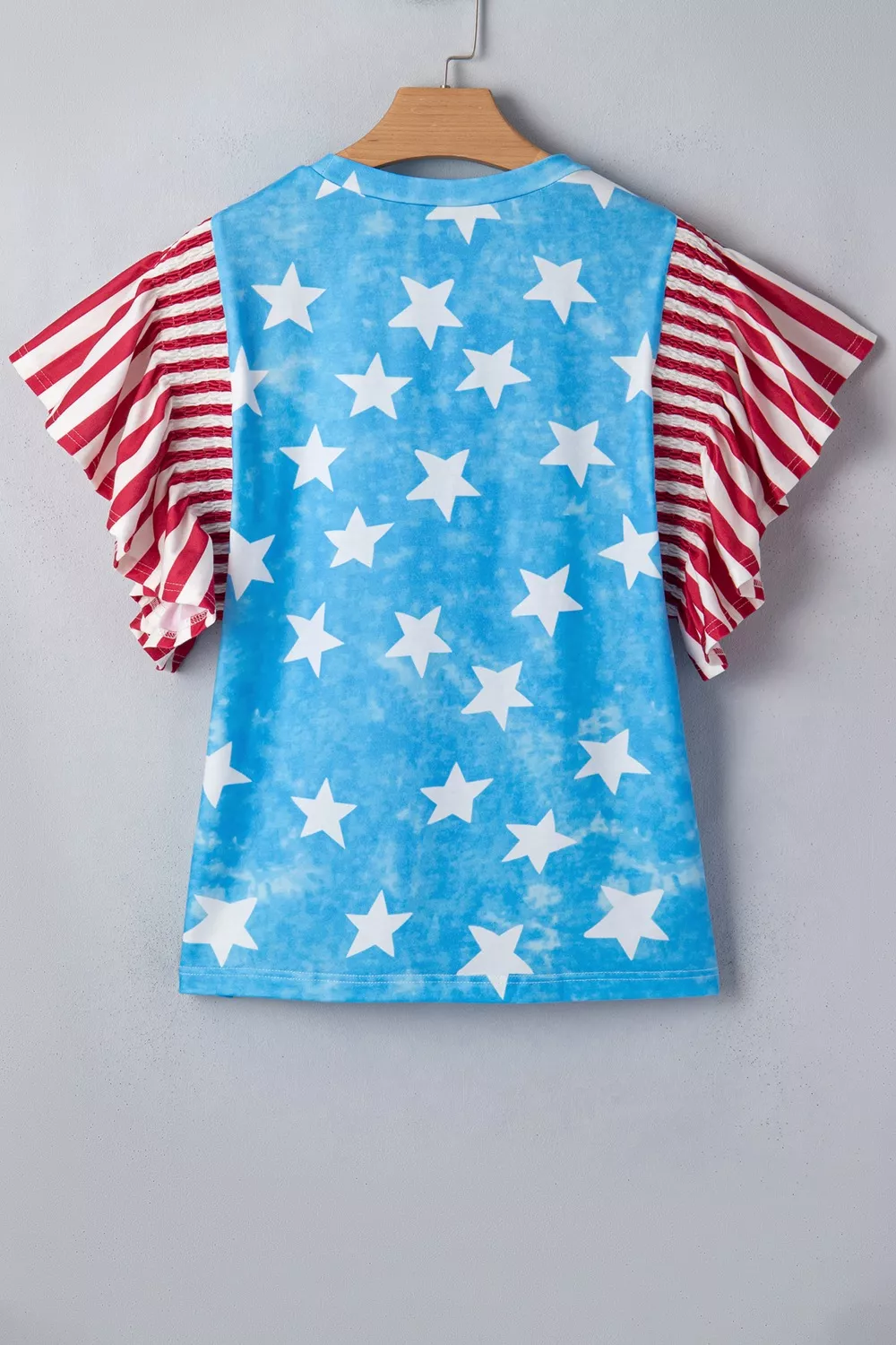 Vintage Star Print Striped Ruffle Sleeve Independence Day Top, image 6