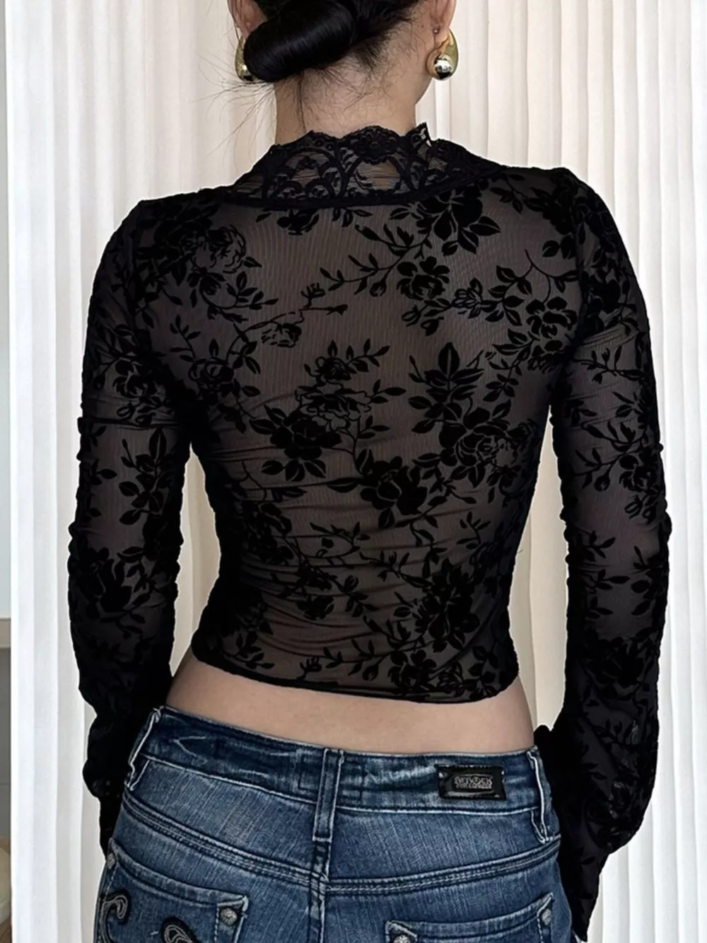Lace Detail Long Sleeve Top, image 6