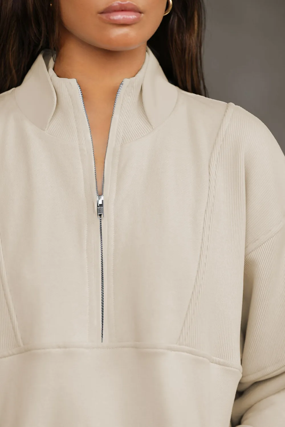 Half Zip Drop Shoulder Long Sleeve Sweatshirt, image 16