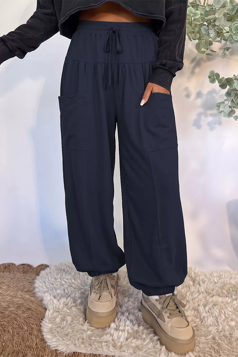 Drawstring Wide-Leg Joggers, image 2