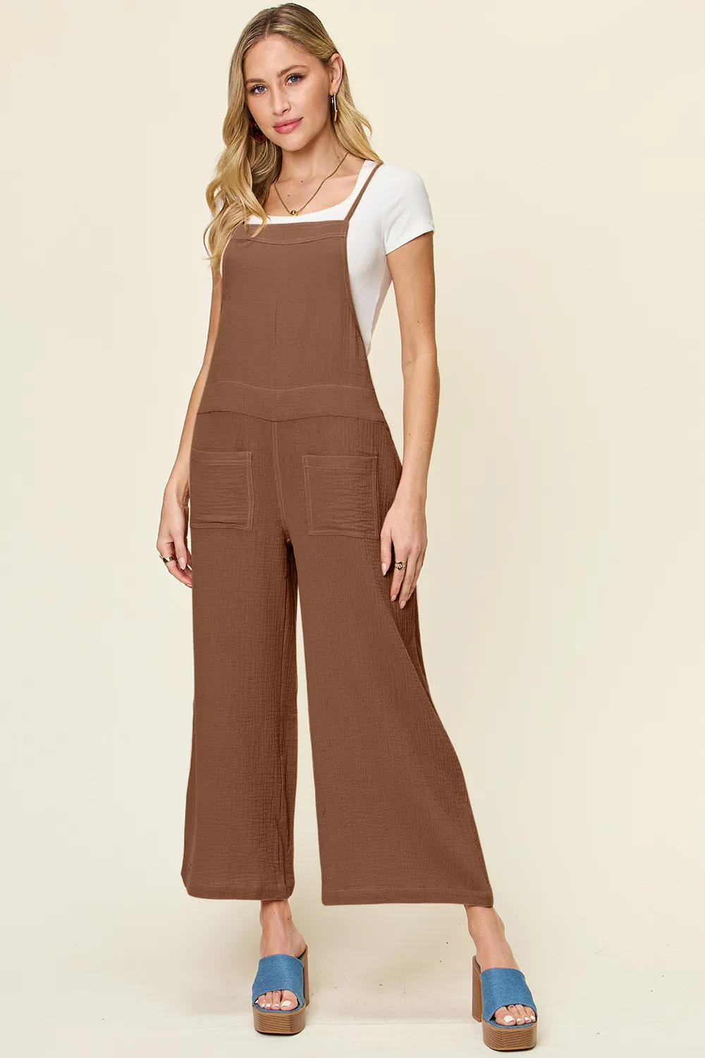 Full Size Texture Sleeveless Wide Leg Overall, image 7