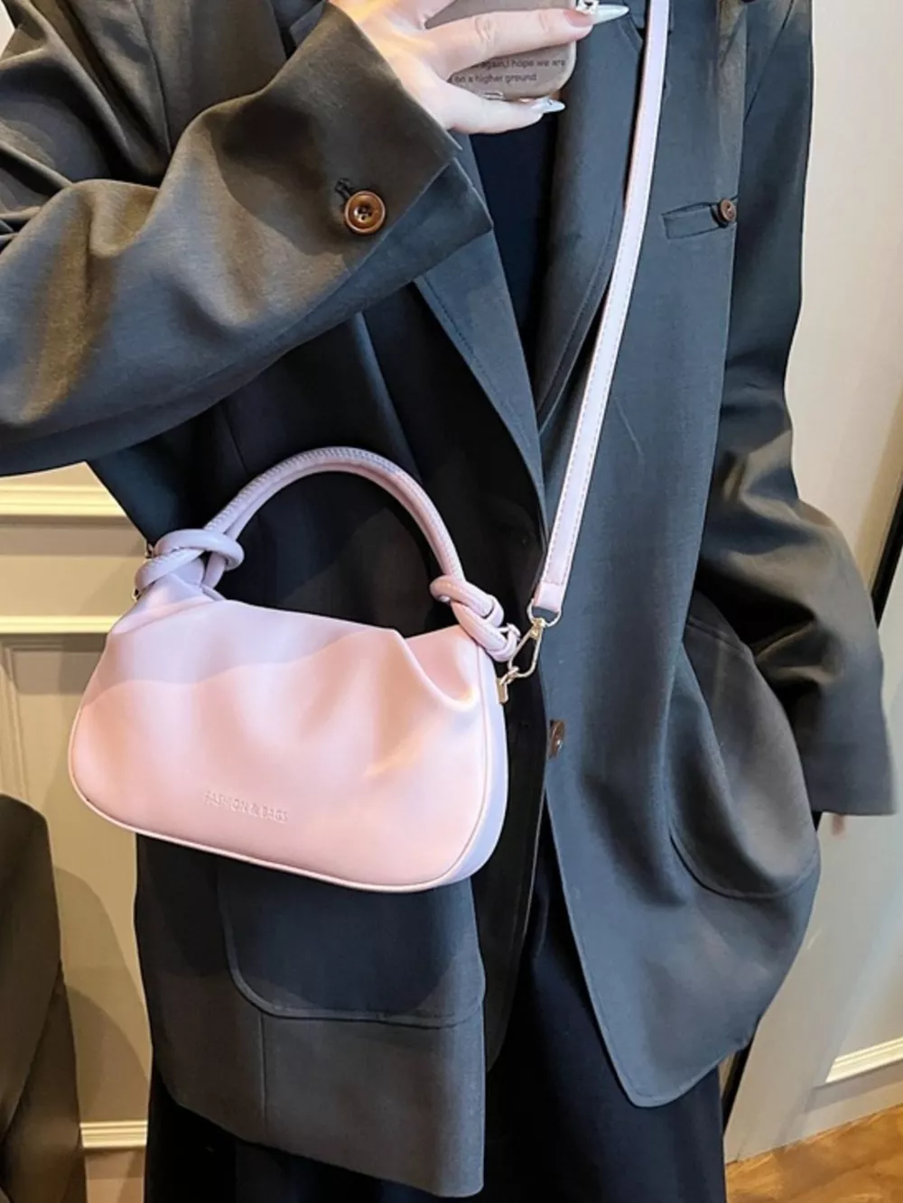 Knot Handle Ruched Crossbody Bag, image 4
