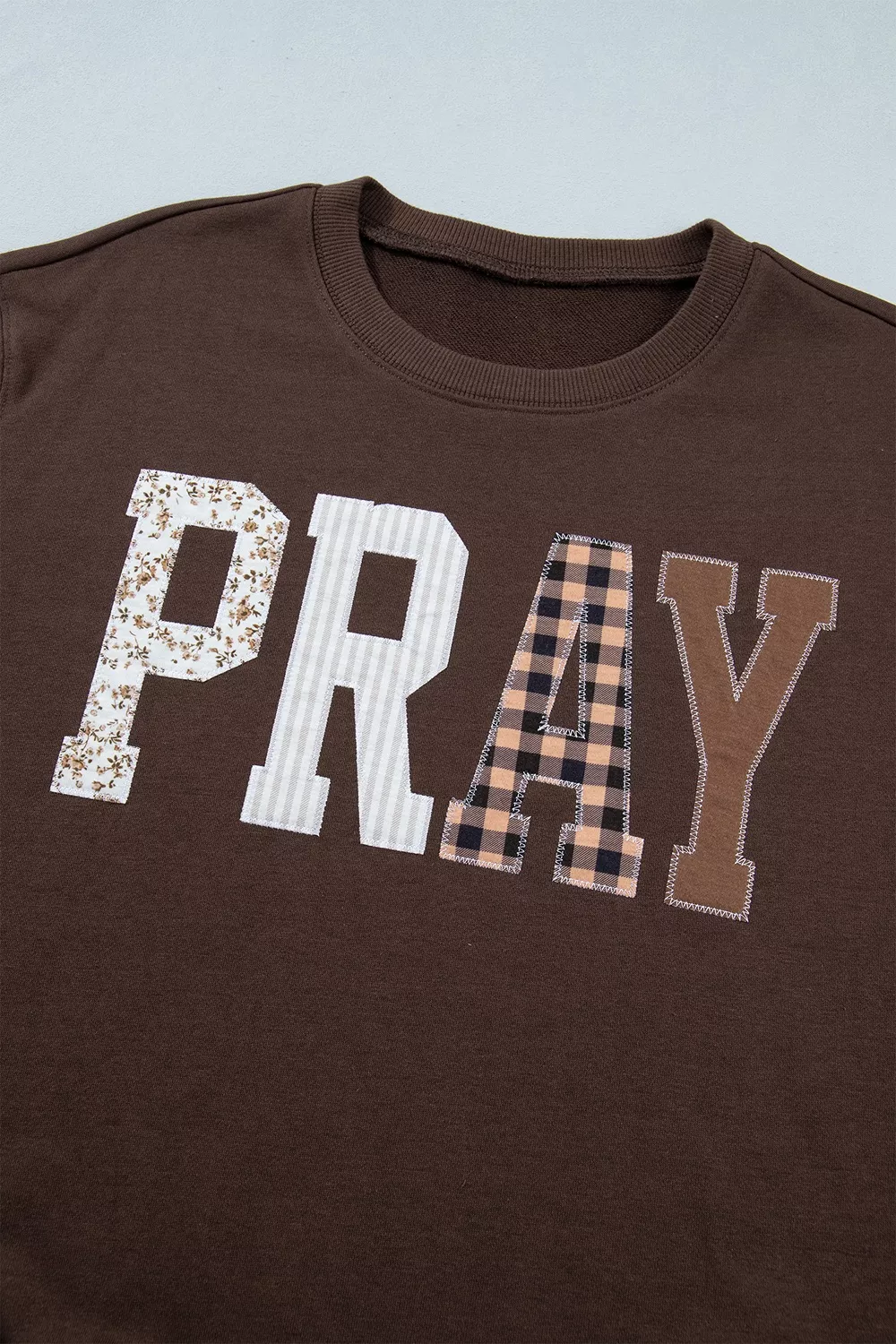 Plaid 'PRAY' Crew Neck Sweatshirt, image 11
