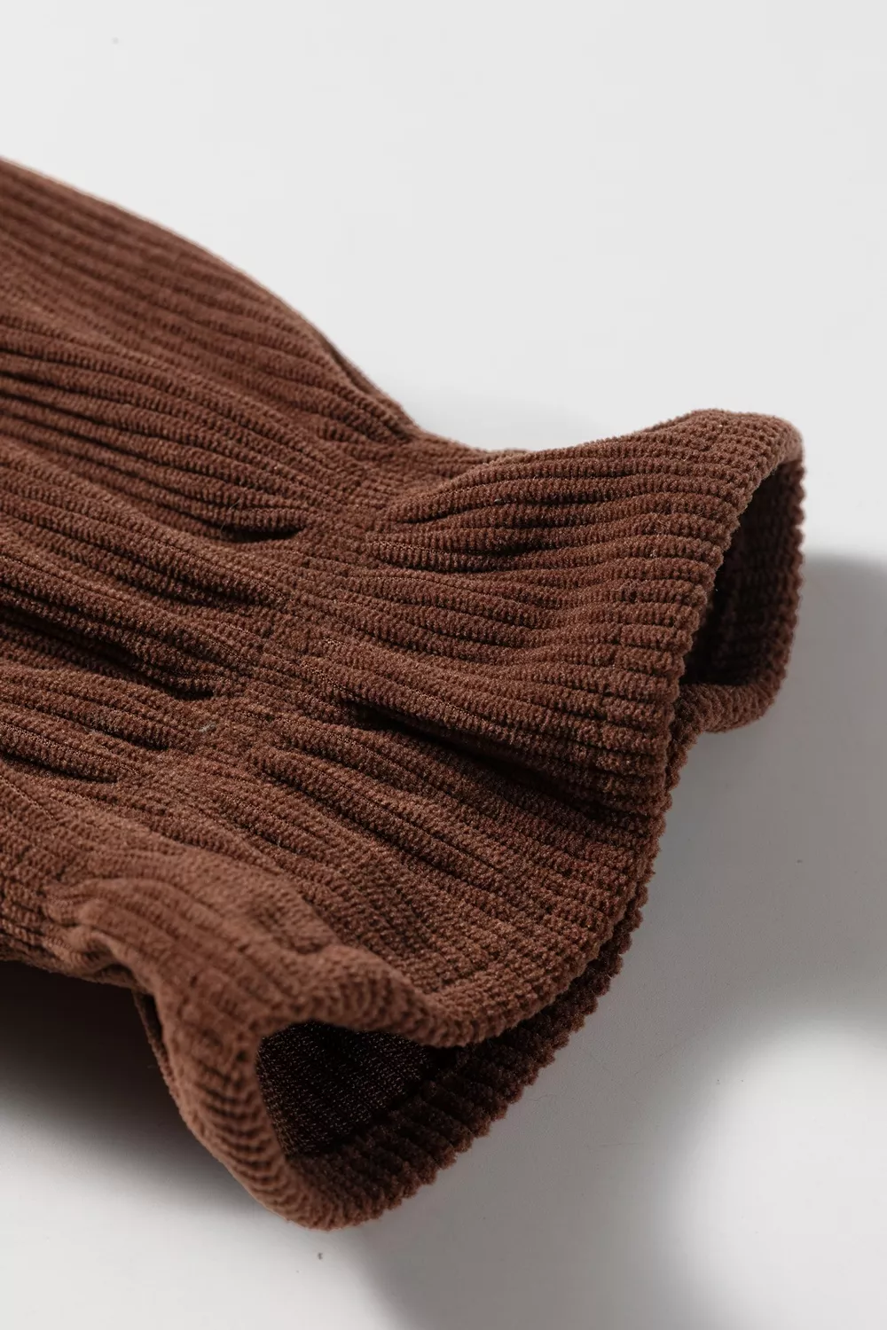 Solid Color Ruffle Trim V Neck Long Sleeve Button Corduroy Shakcet, image 8