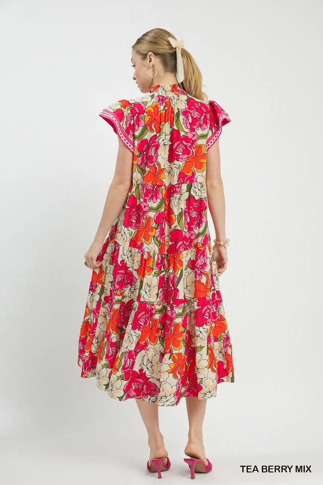Mix Bold Floral Tiered Midi Dress, image 4
