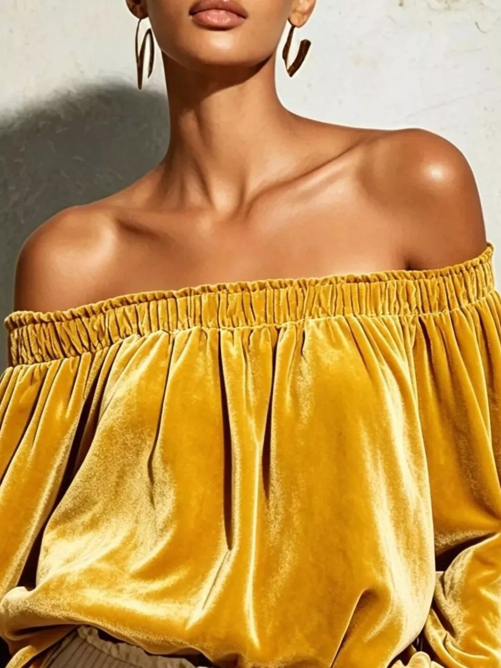 Off-Shoulder Velvet Long Sleeve T-Shirt, image 4