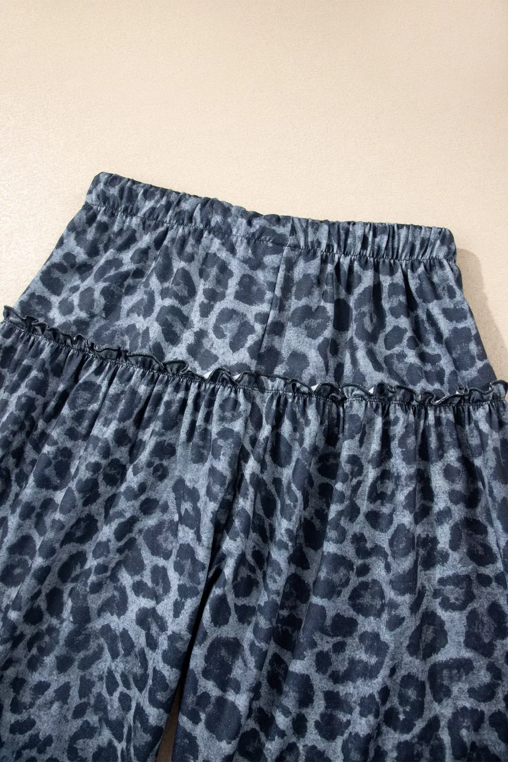 Leopard Print Frilled Detail Drawstring Wide Leg Pants, image 5