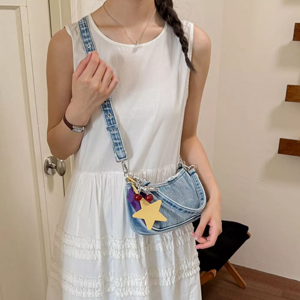 Star Charm Denim Shoulder Bag, image 4