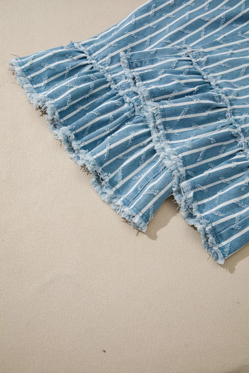 Striped Distressed Ruffled Wide Leg Denim Overalls, image 8