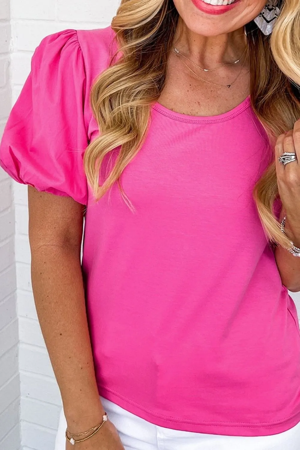 Casual Round Neck Bubble Sleeve T-Shirt, image 5