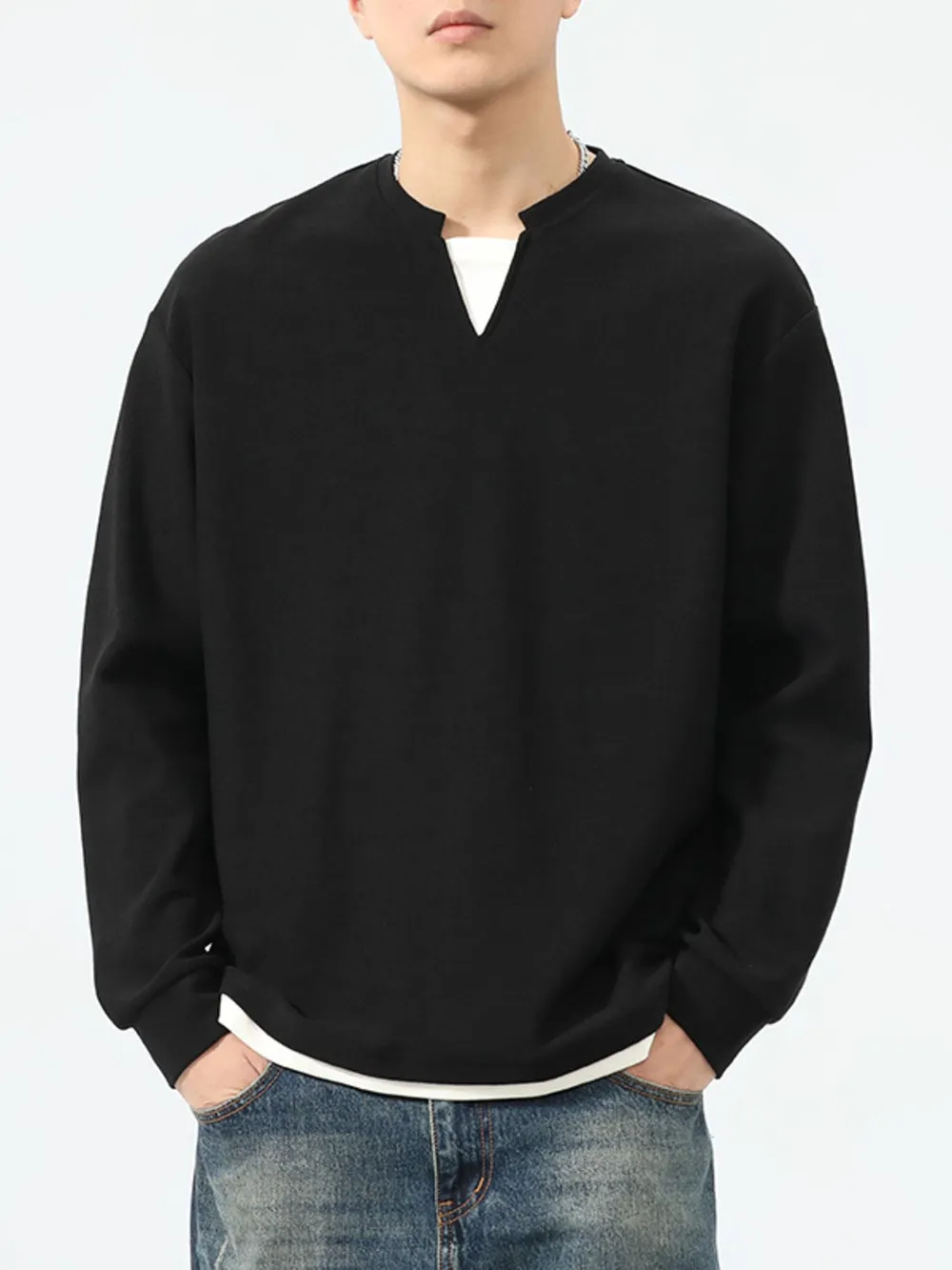 Men's Plus Size Drop Shoulder Long Sleeve Sweatshirt, image 6