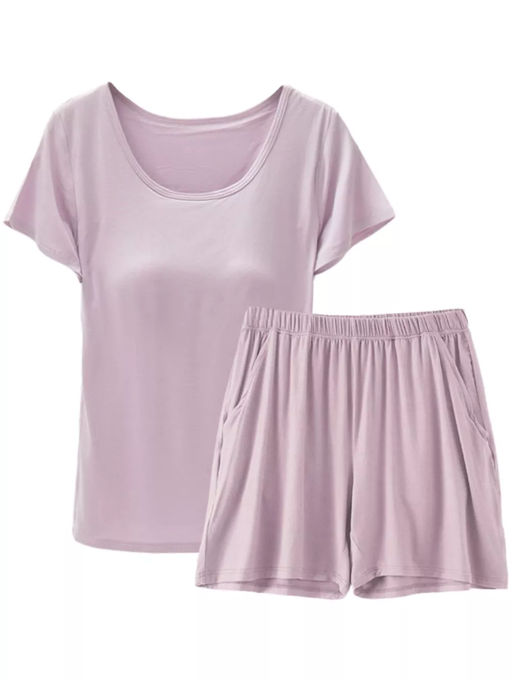 Plus Size Padded Modal Short Sleeve T-Shirt and Shorts Set, image 11
